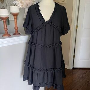 Oddy boutique black ruffle tiered babydoll dress S